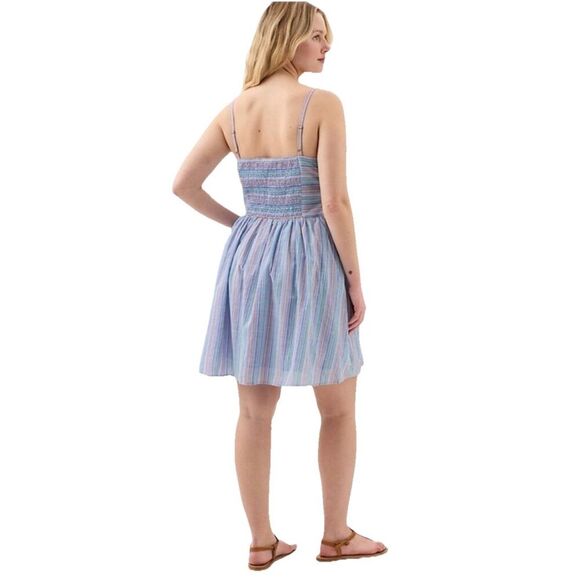 GAP Womens Babydoll Tank Dress XXL Blue Striped Rainbow Smocked Coastal Beachy - Picture 2 of 11